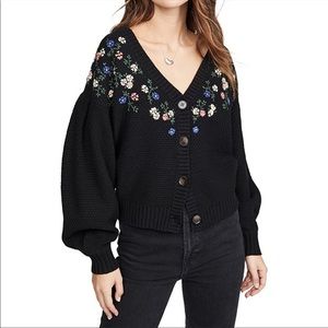 The Great. Floral Embroidered Cardigan Sweater. Size 0.
